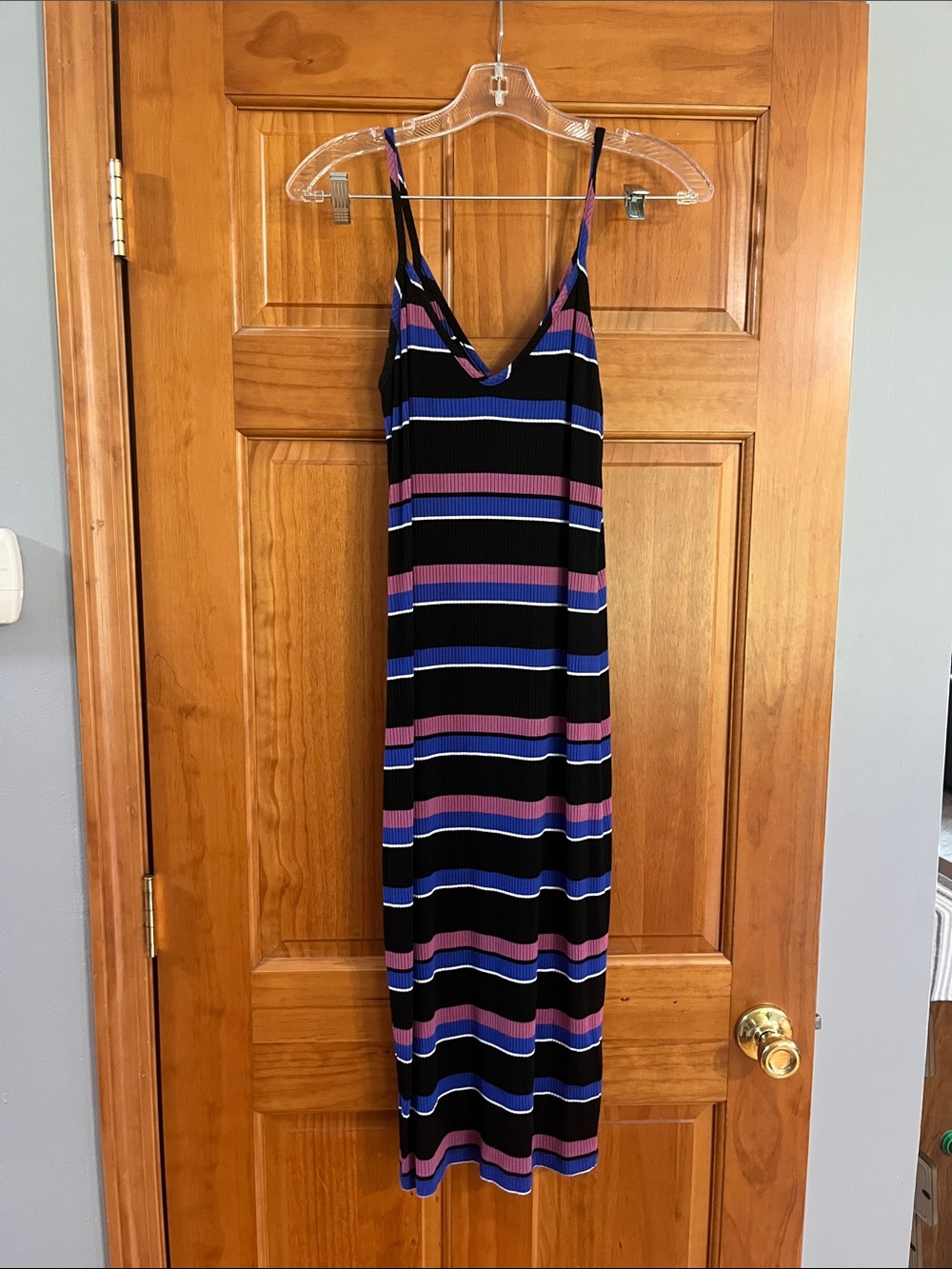 Express Black Midi Dress with Blue and Purple Stripes